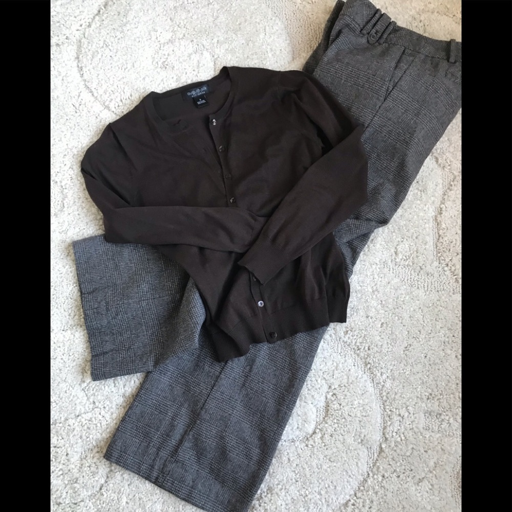 LOFT tweed trousers + Silk Cardigan